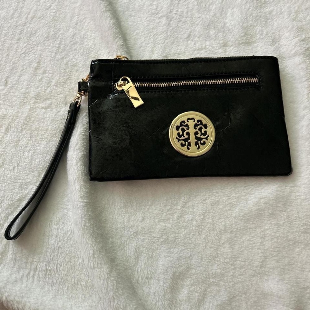Vegan Leather Black‎ Wristlet 8.5"x5.5". EUC